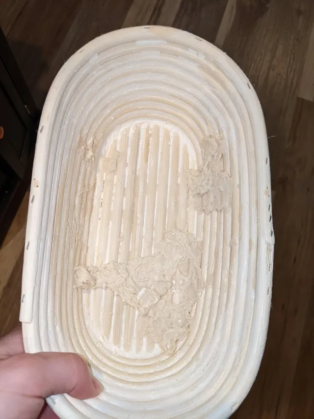 dough stuck in proofing basket