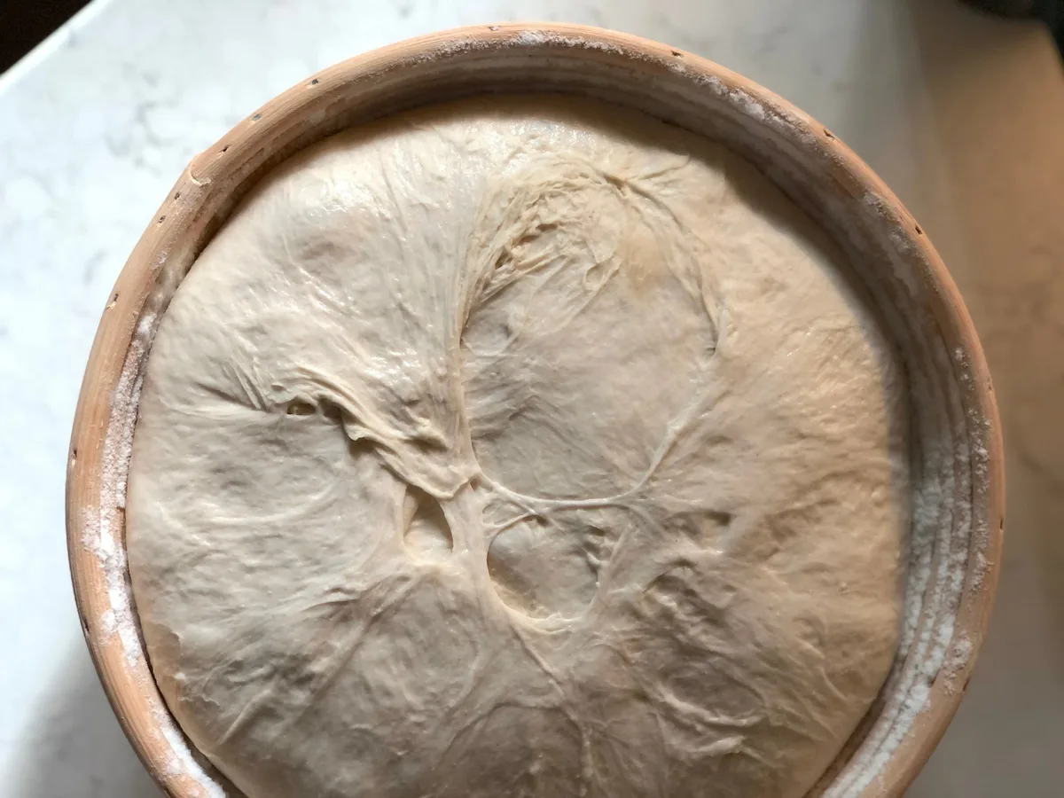 dough tipped out proofing basket