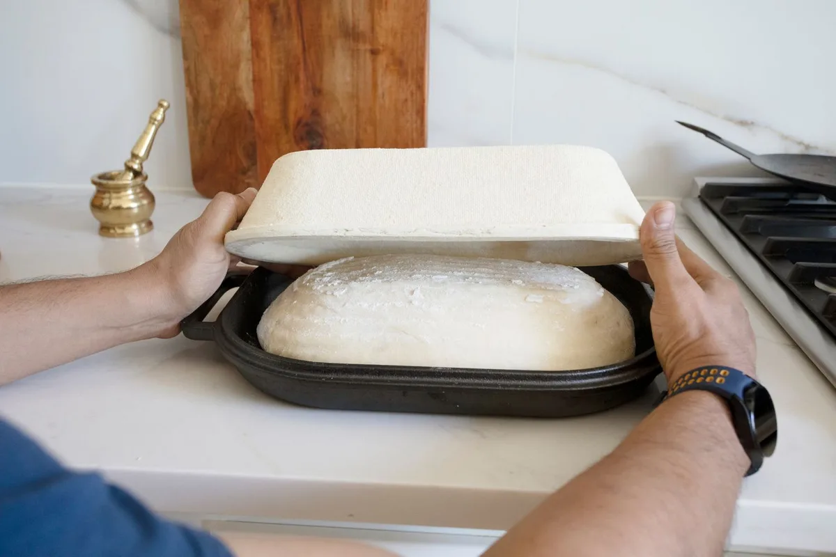 inverting dough from proofing basket