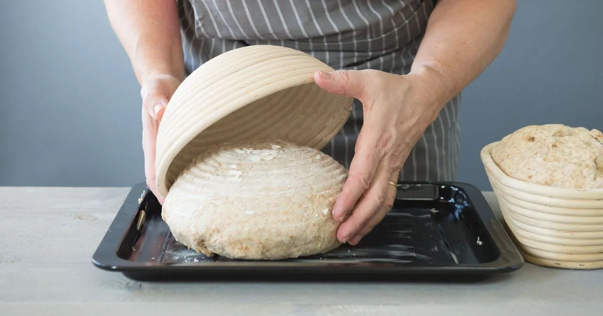 unmolding sourdough from banneton